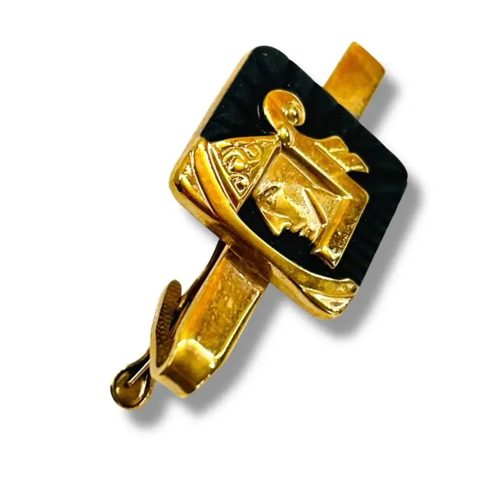 Vintage Set of Cufflinks and Tie Bar Clip Goldtone Black Enameled